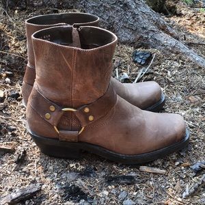 Moto Cognac Harness Zip Ankle Leather Boot sz 6.5